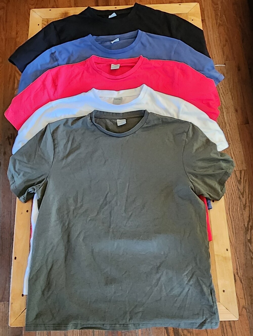 5 Gym Revolution Cotton Crew Tees Set - Olive, White, Red, Blue, Black